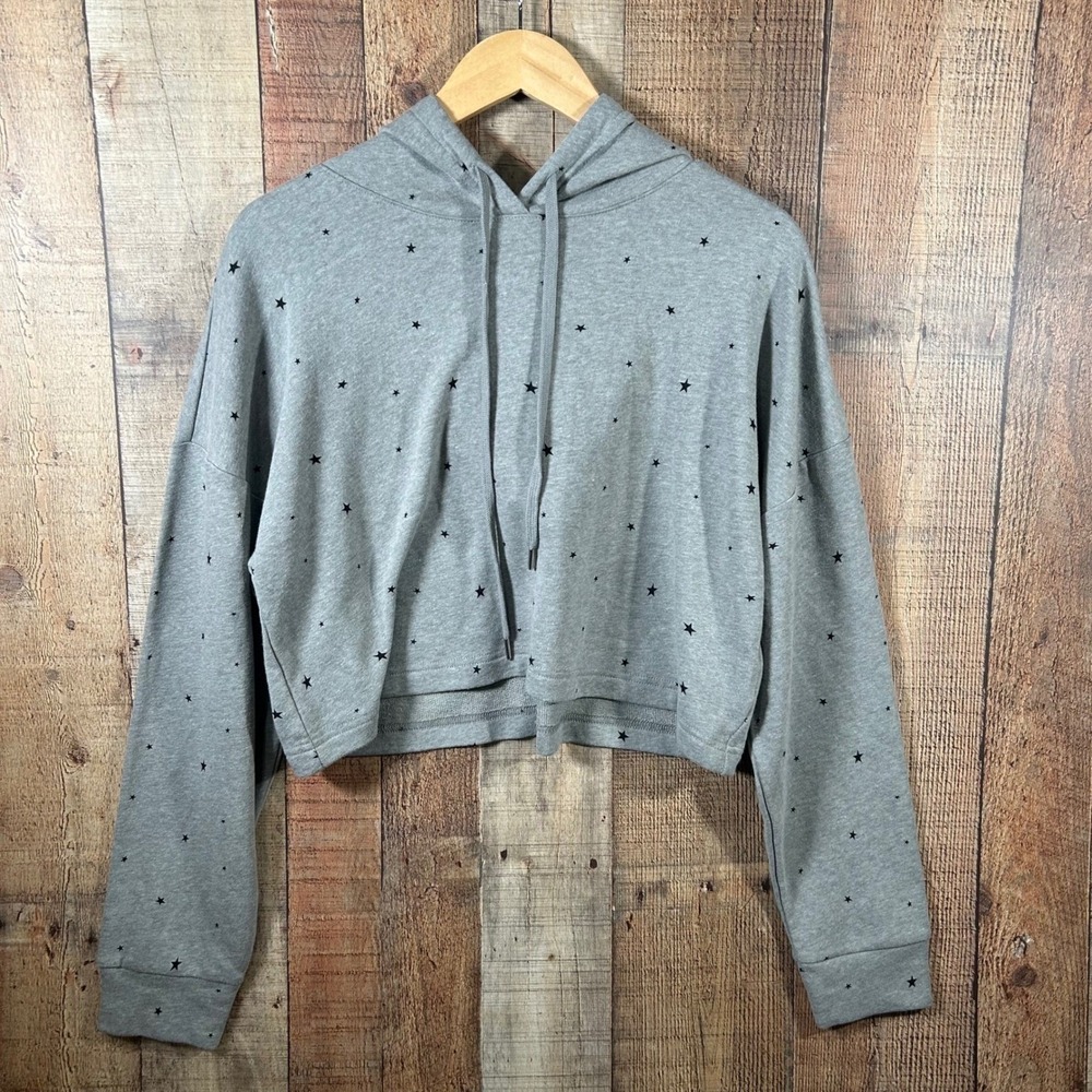 Wild Fable Womens Cropped Hoodie Gray Black Stars Long Sleeve Oversized XL NEW